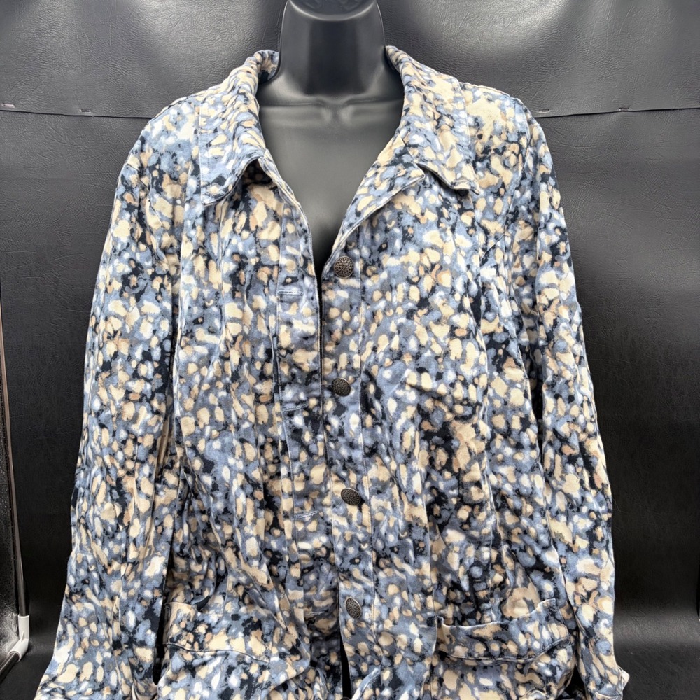 CJ Banks Blue Abstract Pebble Print Cotton Button Front Jacket Womens Size XL